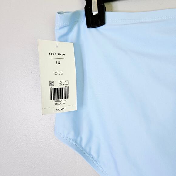 New Crown & Ivy Plus Size 1X Tummy Control Shirred High Waisted Bikini Bottoms - Picture 6 of 15